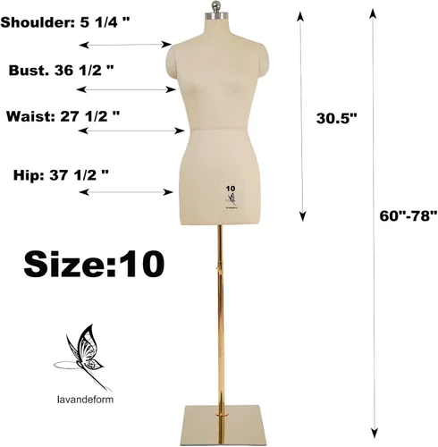 Miniatura 2 de Cuerpo de maniquí de espuma de alta densidad para mujer, talla 10, para coser y fijar (Beige, 10)