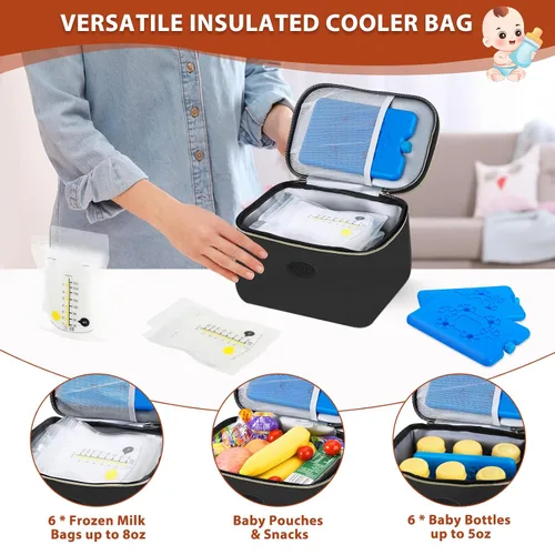 Miniatura 3 de PIIOSER Bolsa de viaje para enfriar leche materna con 2 paquetes de hielo, se adapta a 6 bolsas de almacenamiento de leche materna para congelador