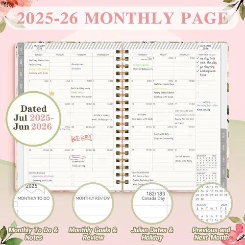 Miniatura 4 de Agenda 2025-2026 semanal y mensual, julio de 2025 a junio de 2026, calendario de tapa dura 2025 para mujeres, almohadilla de bolsillo