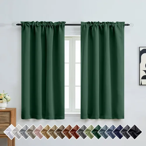 Miniatura 55 de OVZME Cortinas opacas turquesa para tratamiento de ventanas pequeñas, cortinas cortas con bloqueo de luz para ventana de cocina sobre el fregadero
