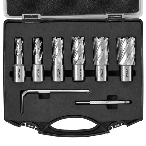 Miniatura 10 de VEVOR Juego de 4 brocas Weldon Shank Mag, profundidad de corte de 1 pulgada, diámetro de corte de 1 pulgada, HSS, 2 brocas con 2 pasadores piloto