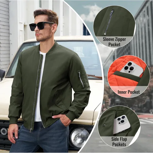 Miniatura 5 de TACVASEN - Chaqueta bomber para hombre, cortavientos, chaqueta térmica acolchada, abrigada, para invierno