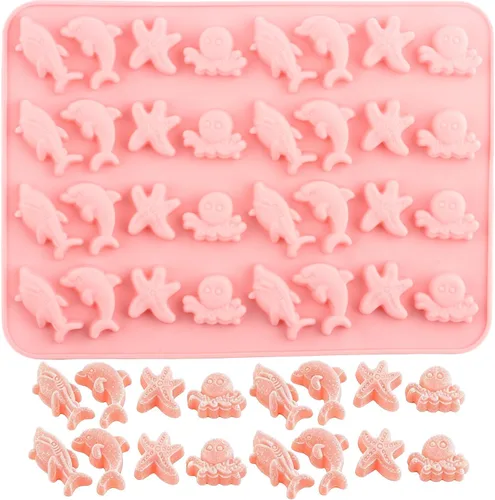 32 moldes de silicona para hacer gomitas de animales del océano, estrellas de mar, delfín, pulpo, tiburón, para hacer gomitas de chocolate y dulces