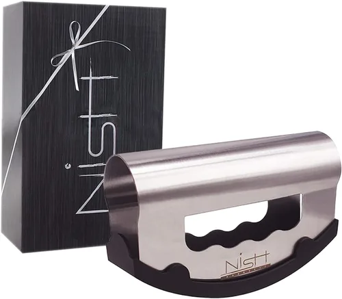 Nish Picadoras de ensalada Mezzaluna con cubierta protectora, cuchillos para picar verduras, cuchillo mezzaluna, picadora de doble hoja de acero