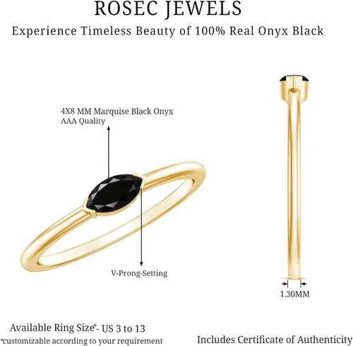 Miniatura 6 de Anillo de promesa de ónix negro natural certificado, calidad AAA, anillo de ónix East West, anillo de Pinky para mujer, listo para regalar