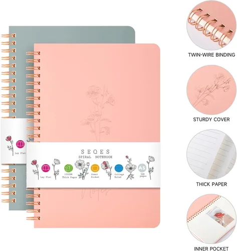 Miniatura 2 de Paquete de 3 Cuadernos Espirales - Papel Liso Sin Traspaso de 100GSM, 120 Páginas A5 de 8.26x5.7 Pulgadas, Páginas Rayadas de 7mm, Bolsillo