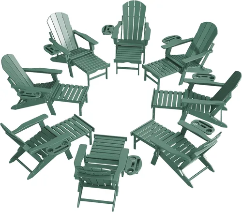 Miniatura 20 de FOOWIN Silla Adirondack plegable ajustable con otomana retráctil, silla Adirondack de polietileno de alta densidad con bandejas 4 en 1, resistente a