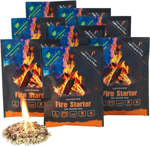 InstaFire, granos para prender fuego, natural, ecológico, prenda fuego en cualquier clima, 4 paquetes por envase, premiado como el iniciador de