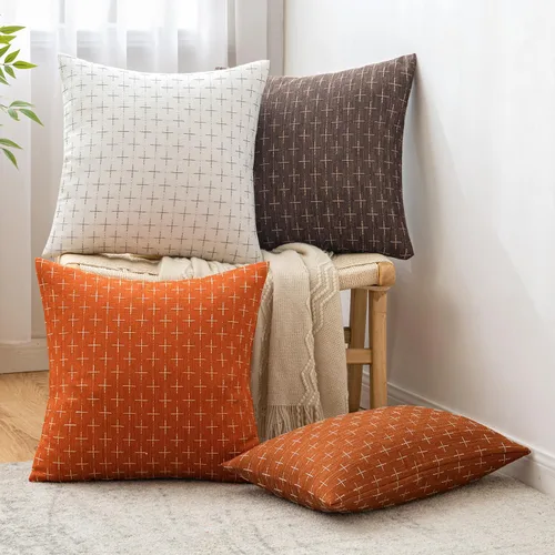 Miniatura 188 de MIULEE - Juego de 2 fundas de almohada decorativas de lino de arpillera navideñas, modernas, estilo campestre, rústicas, tejidas, con textura