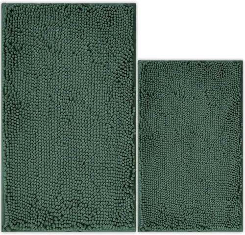 Miniatura 12 de Juego de 2 tapetes de baño de chenilla, superabsorbentes, con fuerte respaldo antideslizante de PVC, tapetes de baño para baño, peludos