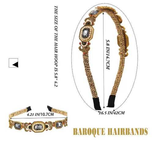 Miniatura 4 de Diademas de perlas doradas barrocas con diamantes de imitación para el cabello, aro de cristal para mujer (elegante)