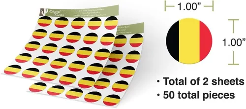 Miniatura 3 de Pegatinas de vinilo con la bandera de Bélgica, 1 pulgada, redondas, dos hojas, 50 piezas en total, con logotipo de país, para niños, álbum