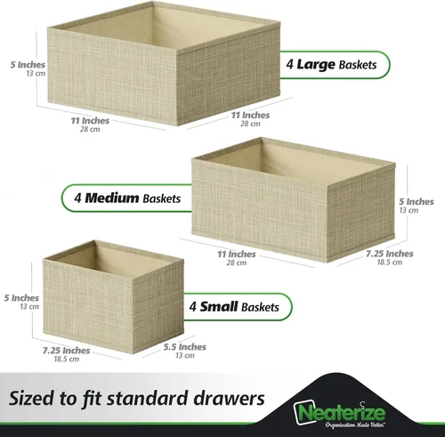 Miniatura 3 de Organizador de Cajones para Ropa Juego de 12 Beige - Organizador de Cómoda Para Guardería, Dormitorio, Armario - Los Organizadores Perfectos de Ropa