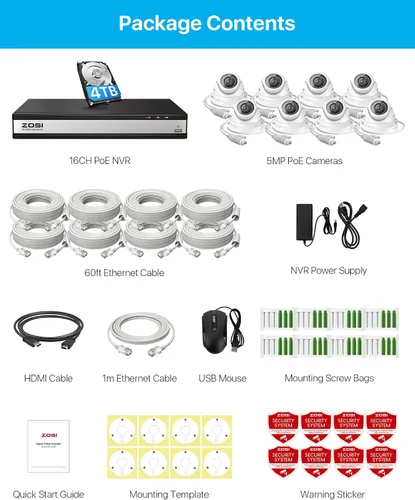 Miniatura 9 de ZOSI Sistema de cámara de seguridad PoE de 16 canales 4K, H.265+ 16 canales NVR de 8MP con disco duro de 4 TB, 8 cámaras domo IP PoE con cable