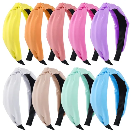 Miniatura 8 de Funtopia - Diademas anudadas para mujeres y niñas, 9 piezas de diadema ancha y lisa, bandas para el cabello con nudo cruzado de moda