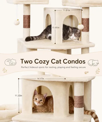 Miniatura 4 de PMT03BW - Árbol para gatos de interior, torre grande de 71 pulgadas con poste rascador y percha superior, hamaca, condominio para gatos adultos