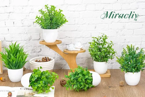 Miniatura 3 de Miracliy Paquete de 6 mini plantas falsas de eucalipto artificiales para el hogar, oficina, granja, baño, decoración de estantes para interiores