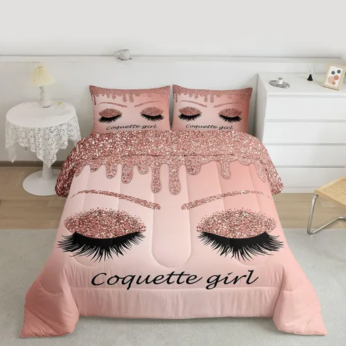 Miniatura 2 de Erosebridal Juego de edredón de pestañas, juego de ropa de cama de maquillaje femenino para niñas y mujeres, decoración de dormitorio de oro rosa