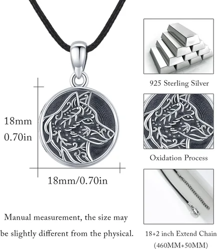 Miniatura 5 de MEDWISE Collar con medallón vikingo Volf que sostiene fotos de plata oxidada, collar de medallón de fotos de plata oxidada, collar de lobo, regalo