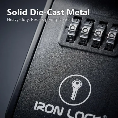 Miniatura 7 de Iron Lock® - Caja de bloqueo de llave pequeña para montaje en pared con código, para exteriores (negro) 10,000 resettable combos, no app or dead