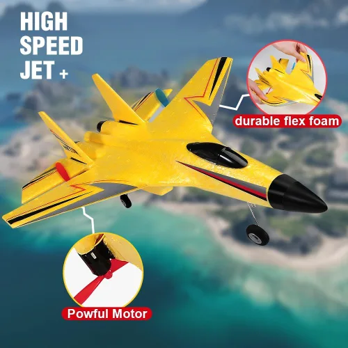 Miniatura 8 de SU-27 Avión RC de 2.4 GHz, avión de control remoto de 2 canales con luces nocturnas giroscopio y 2 baterías, fácil de volar para adultos, Su27