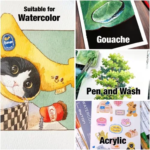 Miniatura 6 de Bloque de papel para acuarela 100% de algodón sin deformación - 20 hojas de 160 lb/350 gsm de papel prensado en caliente para suministros de arte