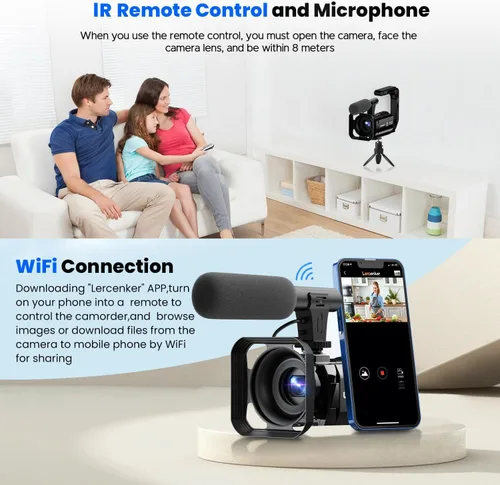 Miniatura 5 de Videocámara Camcorder 5K, Cámara de Vlogging de Doble Lente para YouTube, Pantalla Táctil WiFi Rotatoria de 3" 270°, 56MP