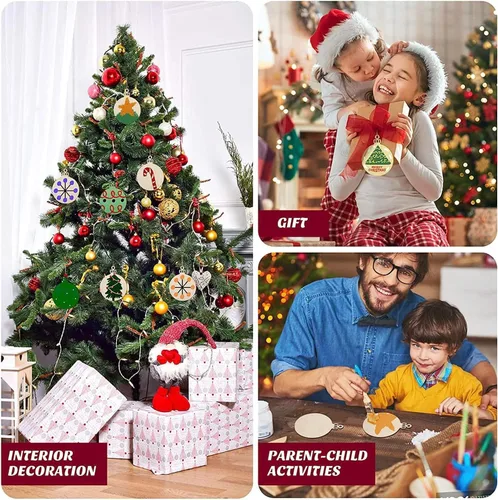Miniatura 6 de pojah 60 piezas de rebanadas de madera, adornos de Navidad de madera de 4 pulgadas, círculos de madera preperforados sin terminar para centros