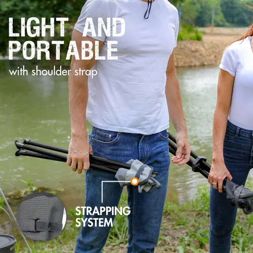 Miniatura 6 de Portal Taburete de trípode plegable alto para acampar al aire libre, caminar, caza, senderismo, pesca, viajes, soporta 225 libras Gris elevado