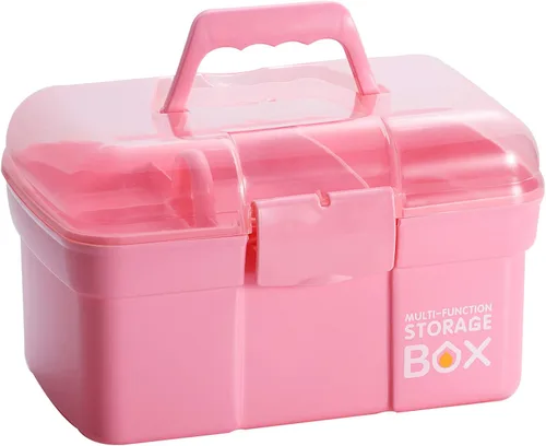 Miniatura 10 de Kinsorcai Organizador de caja de plástico de 11 pulgadas con bandeja extraíble, organizador de costura, suministros de manualidades y arte, caja