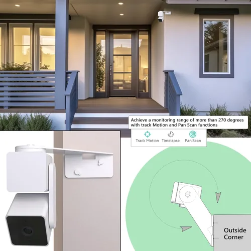Miniatura 2 de Soporte de esquina exterior para cámara Wyze Pan V3 V4, material de aleación de aluminio, cobertura para monitorear ambos lados de tu casa