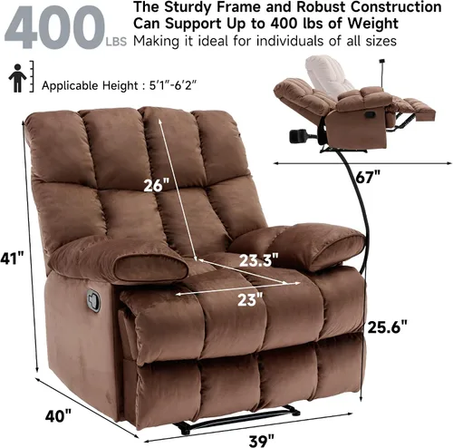 Miniatura 2 de Silla Reclinable Extra Grande, Sillas Reclinables para Hombres Grandes de 400LBS, Silla Reclinable Extra Ancha, Silla Reclinable Grande y Resistente