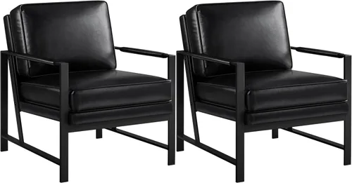 Miniatura 14 de Yaheetech Sillones de piel sintética, silla retro de ocio con acolchado y cojín extrasuave, respaldo inclinado de 105 grados, moderno sillón