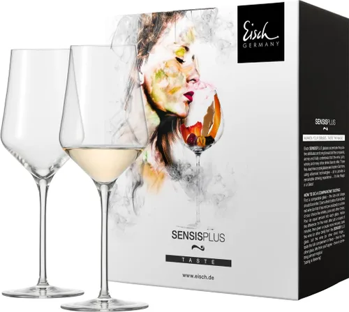 Eisch SensisPlus - Vaso de cristal para vino blanco cielo, tecnología de aireación, sin plomo, apto para lavavajillas, juego de 2, 13.4 onzas