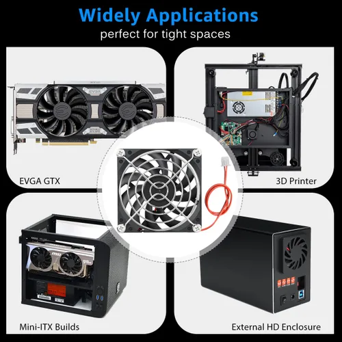 Miniatura 3 de GDSTIME Ultra delgado 3.150 in x 3.150 in x 0.394 in 12V PC sin escobillas DC ventilador de enfriamiento 2pin para impresora 3D fuente