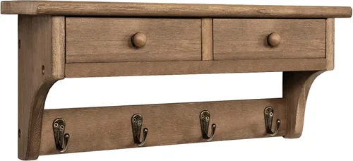 Miniatura 11 de Emfogo - Ganchos de pared de madera con estilo rústico, montados en la pared, con 4 ganchos y estante para entrada, cuarto de servicio, dormitorio