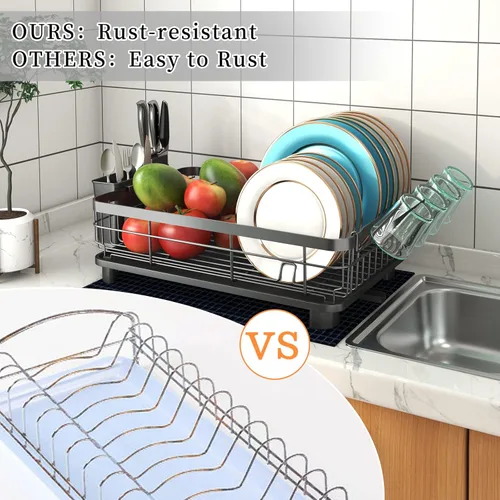 Miniatura 2 de Godboat Escurridor de platos, escurridor de platos con drenaje automático y alfombra, escurridor de platos para encimera de cocina, organizador