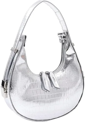 Bolso Hobo para mujer, bolso de plata Y2k, brillante de noche, embrague brillante, para axilas, bolso de hombro de piel sintética