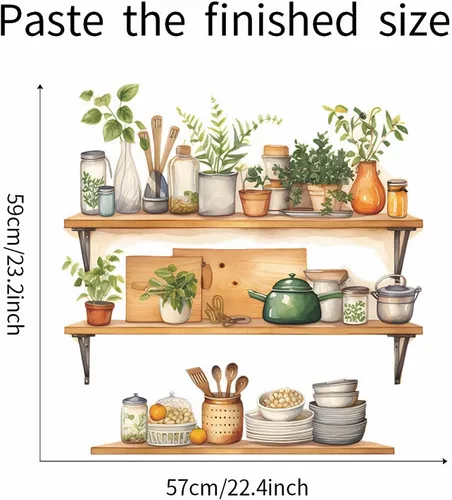 Miniatura 6 de Calcomanías de pared para estante de utensilios de cocina, diseño de plantas verdes en maceta, vinilo extraíble para cocina, comedor, restaurante