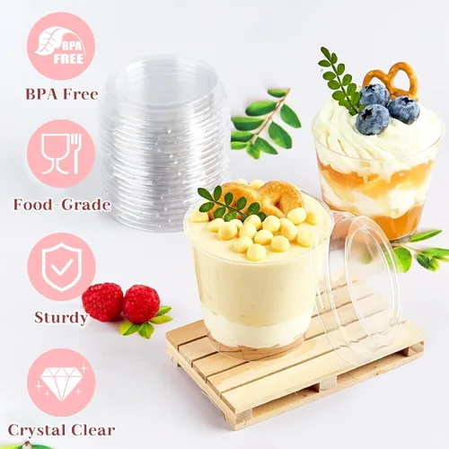 Miniatura 2 de TOFLEN Mini Tazas de Postre de 6 oz con Tapas y Cucharas 150 Piezas Sirve para 50 Pequeñas Tazas de Plástico para Pastel Tazas Redondas