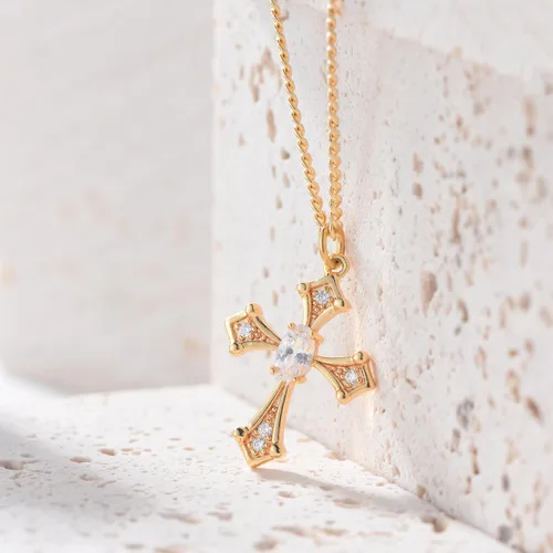 Miniatura 50 de Fettero - Collar con dije de cruz de fe, chapado en oro de 14 K, cadena fina, minimalista, simple, pequeña, para oración, regalo de joyería religiosa