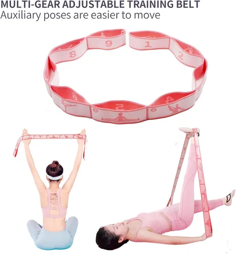 Miniatura 4 de Correa elástica para estiramiento de yoga con 9 bucles, correa elástica para ballet, pierna, cuerpo, banda elástica para terapia física, danza, Rosa