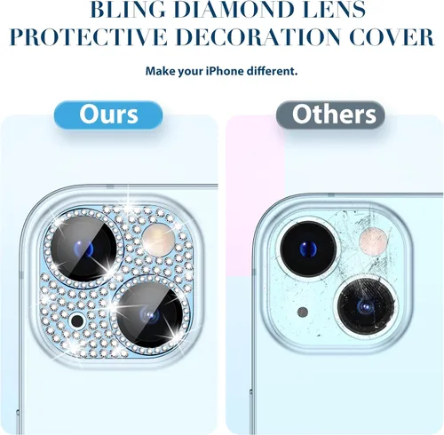 Miniatura 6 de Goton Compatible con iPhone 15 Plus – 15 protector de lente de cámara, cubierta de metal con purpurina brillante, accesorios protectores de pantalla
