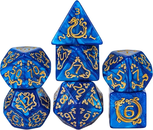 Miniatura 17 de Juego de dados DND de 7 dados poliédricos con una bolsa de dados de cuero, juego de dados D&D para juegos de mesa RPG (negro)