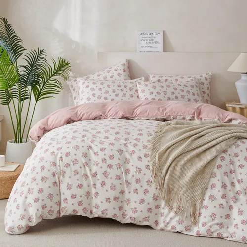 Miniatura 10 de Jane yre Funda de Edredón Queen de Flores de Microfibra Cepillada 3 Piezas Juego de Ropa de Cama Floral Queen Estilo Jardín Patrón Floral Azul Funda