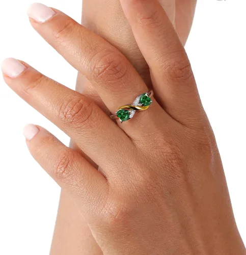Miniatura 6 de Gemstone Birthstone and Lab Grown Diamond Accents Eternal Love Infinity Ring for Women 925 Silver and 10K Yellow Gold Heart Shape 5MM & Round