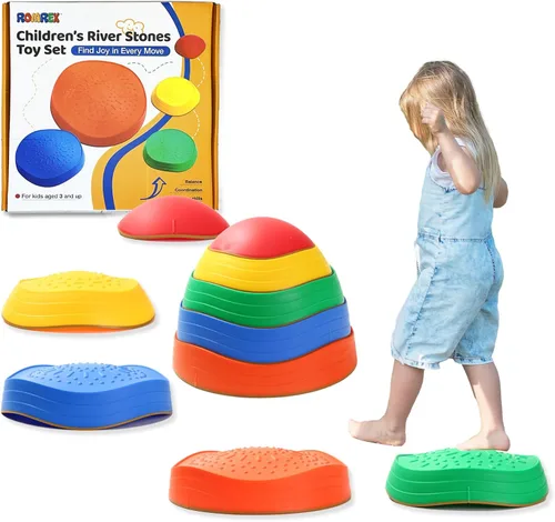 Escalones de equilibrio para niños pequeños Carrera de obstáculos – 5 juguetes duraderos para exteriores, piedras sensoriales para mejorar la Arcoír