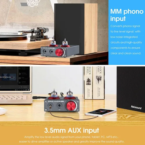 Miniatura 5 de Douk Audio T4 PRO Preamplificador de Fono de Tubo de Vacío, Preamplificador de Tocadiscos MM, GE5654 Amplificador de Auriculares Hi-Fi para Cine