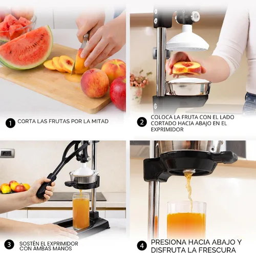 Miniatura 7 de Zulay Kitchen Puplerizer Exprimidor de hierro fundido 9 en 1, exprimidor manual de servicio pesado fácil de limpiar con accesorio prensatelas