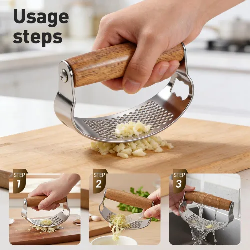 Miniatura 4 de Mecedora de prensa de ajo mejorada, prensa manual de ajo con pelador, molinillo de ajo de mango ancho para herramientas de cocina en el hogar